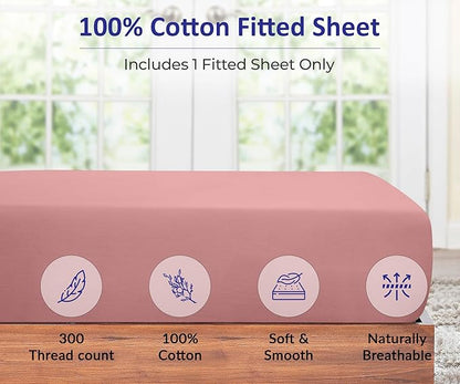 ROYALE LINENS 300 Thread Count 100% Long Staple Combed Cotton Fitted Sheet King - Super Soft Deep Pocket Bottom Sheet - Fitted Sheets Only - Elastic Sheets (King, Pink)
