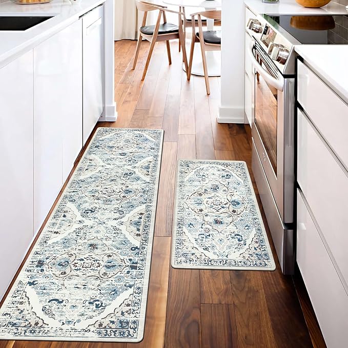Ileading Anti Fatigue Kitchen Rugs Sets of 2 Cushioned Kitchen Mats for Floor Waterproof Kitchen Mat Set Non Slip Comfort Standing Mat for Kitchen, Office, Sink, Laundry
