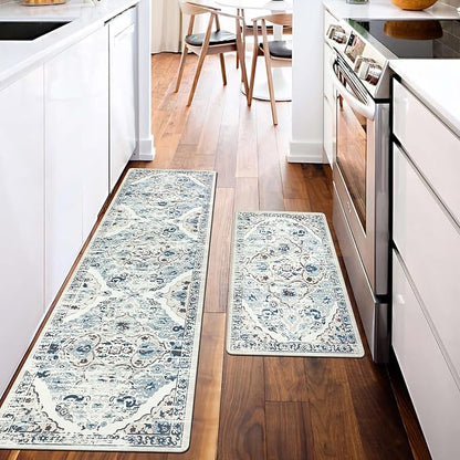Ileading Anti Fatigue Kitchen Rugs Sets of 2 Cushioned Kitchen Mats for Floor Waterproof Kitchen Mat Set Non Slip Comfort Standing Mat for Kitchen, Office, Sink, Laundry