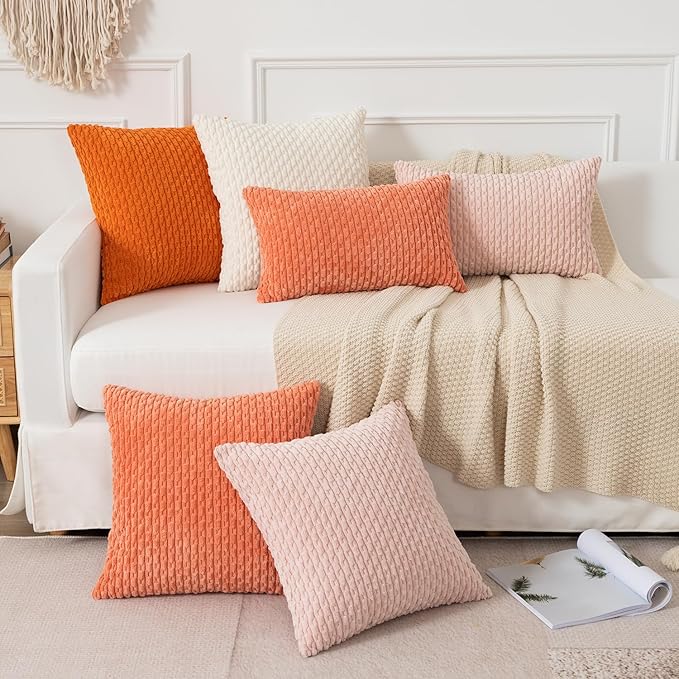 Kevin Textile Valentines Day 14x24 Inch Pillow Cover 1 Pack Boho Decorative Soft Striped Corduroy Lumbar Farmhouse Accent Rectangle Cushion Case for Living Room Couch Sofa Bed, Light Pink