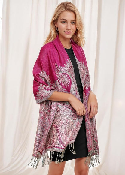 Achillea Big Paisley Pashmina Shawl Wrap for Women – Elegant Scarf for Weddings, Evening Dresses, Festivals & Daily Wear