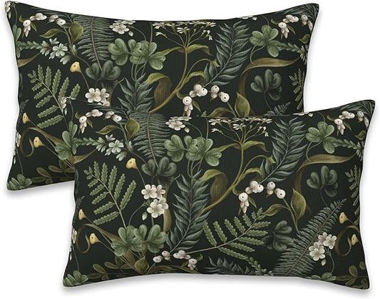 Spring Floral Throw Pillow Covers Set of 2 Green Herbs Botanical Pillow Covers 20x12 Inch Modern Farmhouse Home Decorative Pillow Cases Cushion Cover for Sofa Living Room Office