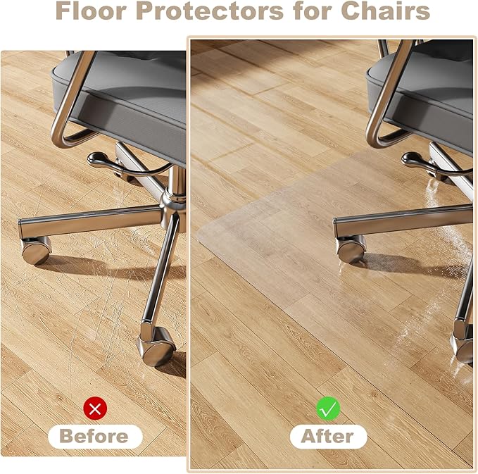 [Thickened to 2.0mm] 60"x75" Computer Chair Mat for Hardwood, PVC Office Mat for Hardwood Floor, Anti-Slip Rolling Chair Floor Protector,Vinyl Mats for Home, Under Desk Mats for Rolling Chairs