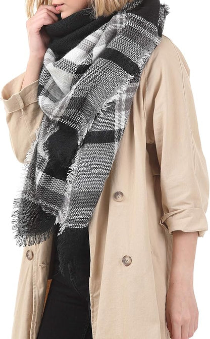 American Trends Women's Cozy Warm Winter Fall Blanket Scarf Stylish Soft Chunky Checked Giant Scarves Shawls