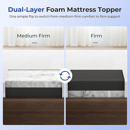 Cooling Mattress Topper Twin Size 3 Inch, Cooling Gel & Bamboo Charcoal Memory Foam Mattress Topper for Back Pain Relief, Firm Dual-Layer Foam Bed Pad with Removable Cover College Dorm