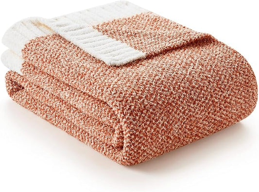 Snuggle Sac Orange Throw Blanket for Fall, Ultra Soft Warm Fall Blanket for Couch, Cozy Fuzzy Knit Microfiber Blankets and Throw Dupes for Sofa, Bed, Orange 50 x 60 inches