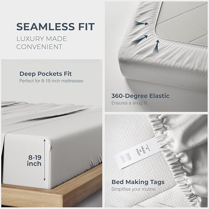 THREAD SPREAD 100% Egyptian Cotton Sheets Queen Size Bed Set - 4 PC 1500 Luxury High Thread Count Light Grey Egyptian Cotton Queen Bed Sheets, Soft, Cooling, Sateen Weave, 17" Deep Pocket Bedsheet