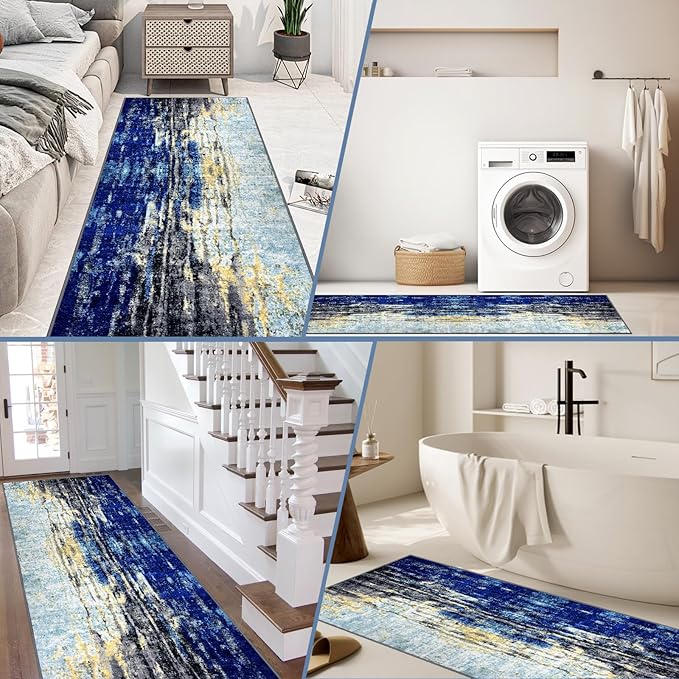 Runner Rug Washable 2x22 FT, Non Slip Rubber Backing Abstract Carpet, Soft Area Rugs for Bedroom Kitchen Hallway Entryway Bathroom, Customized
