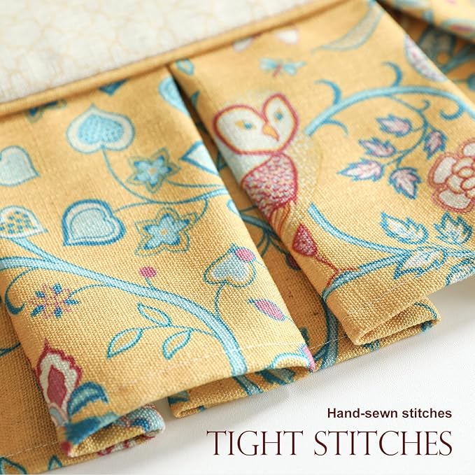 patdrea Pack of 2 Chair Cushions for Dining Chairs with Ruffled, Yellow Birds Seat Cushion with Ties,Removable,Non Slip Chair Pads Decor for Bar Stool Cushions, Indoor Kitchen Chairs, 17.7"x17.7"