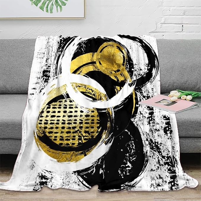 Black White Print Throw Blanket,Abstract Modern Oil Painting Art Watercolor Geometric Print Fashion Blankets for Sofa Chair Bed Office 40x50inch(100x130cm)