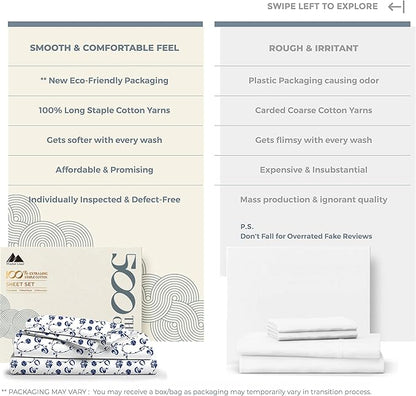 Mayfair Linen 100% Cotton Printed Bed Sheets King Size Set - 500 Thread Count Cotton Sheets for King Size Bed, 4 PC Set (Floral Blue), Soft, Cooling, Sateen Hotel Quality 16" Deep Pocket Bedsheet
