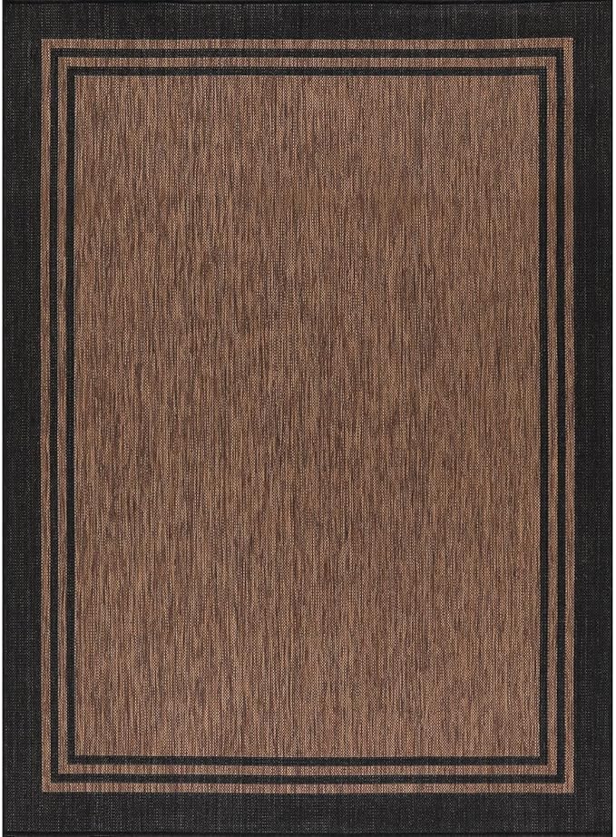 Bordered Outdoor Rug 8x10 Washable Outside Carpet for Indoor Patio Porch Waterproof Easy Cleaning Non Shedding Area Rugs Nut Brown 8 x 10