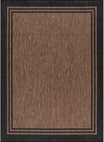 Bordered Outdoor Rug 8x10 Washable Outside Carpet for Indoor Patio Porch Waterproof Easy Cleaning Non Shedding Area Rugs Nut Brown 8 x 10