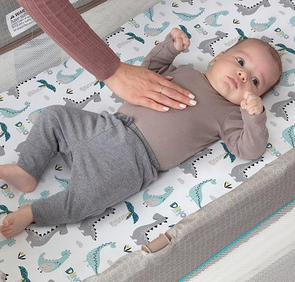 Pack n Play Sheets, BROLEX 2 Pack Mini Crib Sheets,Stretchy Portable Fitted Playard Sheet Set, Convertible Playard Mattress Cover,Ultra Soft Breathable Material,Dinosaur Lion