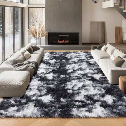 ONASAR 8x10 Area Rugs for Living Room, Black and White Large Fluffy Bedroom Rug, Washable Soft Plush Thick Shaggy Big Floor Carpet for Kids Boy Girls Teen Dorm Nursery Indoor Home Decor Aesthetic