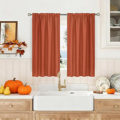 BGment Terracotta Blackout Kitchen Curtains 40 Inches Long - Short Thermal Insulated Drapes with Rod Pocket Privacy for Cafe Bathroom Window, 34 x 40 Inch, 2 Panels
