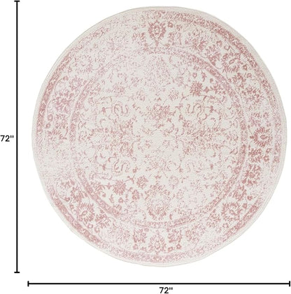 SAFAVIEH Adirondack Collection Area Rug - 6' Round, Ivory & Rose, Distressed Vintage Floral Design, Non-Shedding & Easy to Clean, Ideal for Living Room, Bedroom, Dining Space (ADR109H)