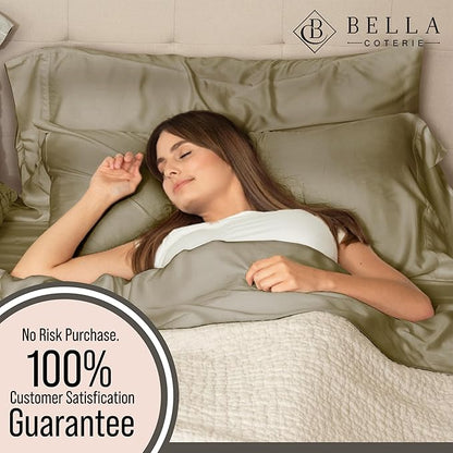 Bella Coterie Luxury Bamboo Viscose 34” Split Top King Size Sheet Set | 1 Fitted Sheet for Sleep Number & Adjustable Beds | 100% Organically Grown | Cooling & Soft | 18” Deep Pocket [Olive]