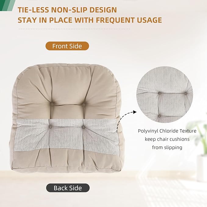RACE LEAF 4 Pack 17x17 Inch Patio Chair Cushions, Memory Foam Seat Cushions Waterproof with Tufted Design & Non-Slip Backing (Khaki)