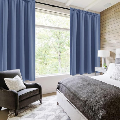DWCN Blackout Curtains – Thermal Insulated, Energy Saving & Noise Reducing Bedroom and Living Room Curtains, Dusty Blue, W 52x L 45 Inch, Set of 2 Rod Pocket Curtain Panels