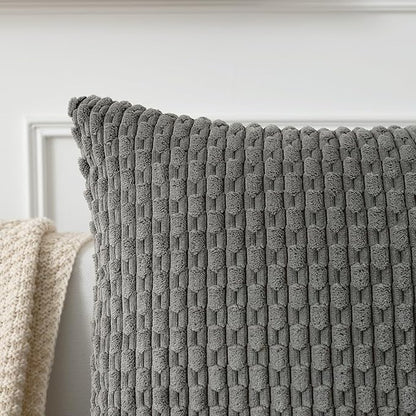 Kevin Textile 14x24 Inch Pillow Cover 1 Pack Boho Decorative Soft Striped Corduroy Lumbar Farmhouse Accent Rectangle Cushion Case for Living Room Couch Sofa Bed, Dark Grey
