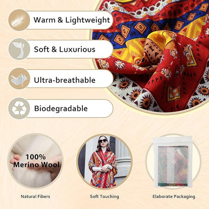 DANA XU 100% Merino Wool Pashmina Shawl for Women 96"x43", Oversized Cashmere Wrap with Tassels, Floral Travel Blanket Cape