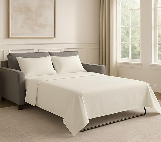 Sleeper Sofa Bed Sheet Set - Full Size 4 PC's Sheet Set Sofa Bed Sheets - 100% Cotton 400 Thread Count Sofa Sheets - Sleeper Sofa Sheets - Fits Mattresses Up to 6" Drop - Ivory