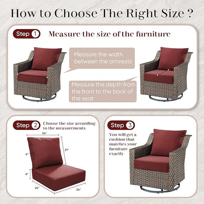 Luxury Outdoor Seat Cushion Set-24 x 24 x 6 Inch Outdoor Chair Cushions Set of 2 with Water Resistant & Removable Cover Outdoor Cushions for Patio Furniture Chair Sofa Couch