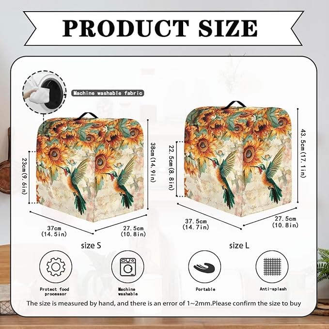 Stand Mixer Covers Hummingbird Sunflower Print Stand Mixer Dustproof Cover Compatible with Kitchen Aid Mixer Washable Stand Mixer Covers for 4.5-5 Qt Mixer