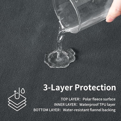 QiyI Waterproof Blanket for Bed Queen Size, Reversible Washable Pet-Friendly Flannel Throw Blanket, Leakproof Stain-Resistant Furniture Protector for Travel & Camping, 60"x80", Dk Grey/Lt Grey
