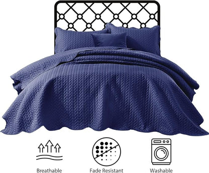 IR Imperial Rooms California King Quilt Bedding Set Size (118"x106") + 2 Pillow Shams (20" x 36"+ 2") - 3 Pcs All Season Reversible Microfiber Coverlet Embossed Quilt Bedspread (Navy)