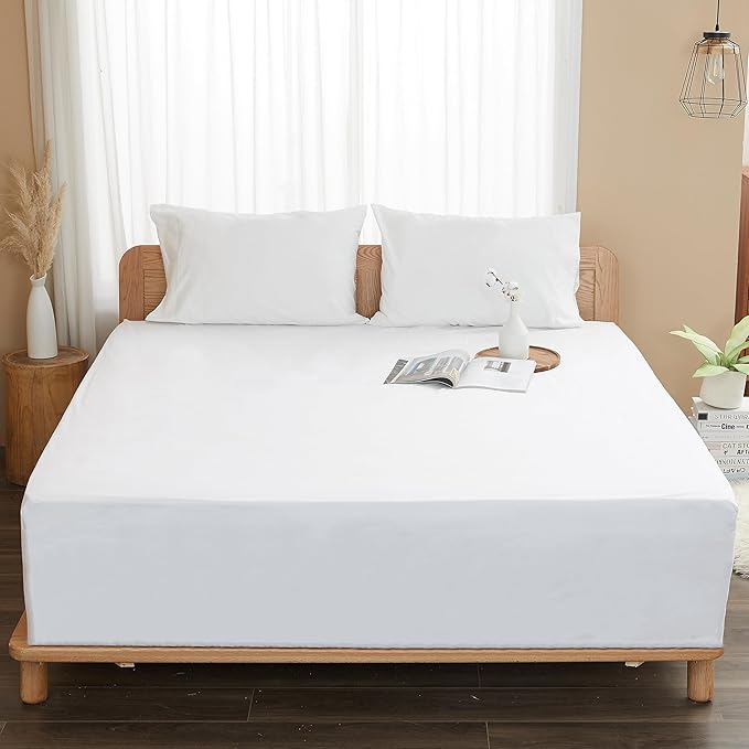 Sunflower Queen Fitted Sheet, 1-Piece Extra Deep Pocket Fitted Bottom Sheet 22", 100% Cotton Sateen Soft Breathable, White