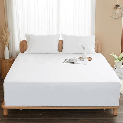 Sunflower Queen Fitted Sheet, 1-Piece Extra Deep Pocket Fitted Bottom Sheet 22", 100% Cotton Sateen Soft Breathable, White