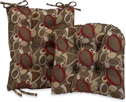 Klear Vu Omega Non-Slip Rocking Chair Cushion, Assembled in USA, Thick Tufted Design, Includes Seat Pad & Back Pillow with Ties, 17x17 Inches, 2-Piece Set, Floral Brown