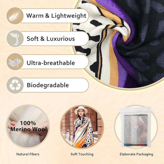 DANA XU 100% Merino Wool Pashmina Shawl for Women 96"x43", Oversized Cashmere Wrap with Tassels, Floral Travel Blanket Cape