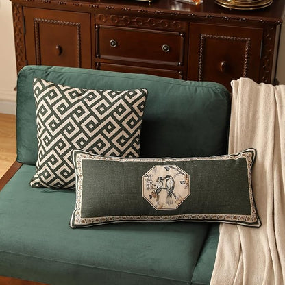 ISAENNE Design Linen Classic Vintage Throw Pillow Covers 18"x18" Pack of 2, Minimalist Square Cushion Covers with Green Irregular Plaid Pattern Decor Pillowcases for Bed,Living Room,Outdoor,Car