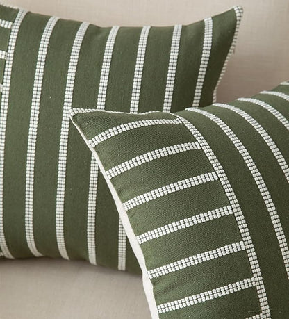 Caflife Boho Throw Pillow Covers 20x20 Set of 2 Soft Farmhouse Decorative Couch Pillow Cases Green Striped Pillow Covers Neutral Cushion Covers for Sofa Bed Living Room Home Decor