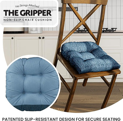 Klear Vu Gripper Overstuffed Universal Non-Slip Dining Chair Cushions for Kitchen Decor or Office Use, U-Shaped Skid-Proof Seat Pad, 17x17 Inches, 2 Count (Pack of 1), Chenille Sapphire Blue