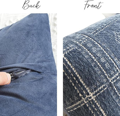 BlissBlush Dark Blue Boho Lumbar Throw Pillow Cover 14X36, Decorative Long Accent Body Pillow for Bed, Farmhouse Woven Textured Pillowcase for Couch (Cover ONLY)