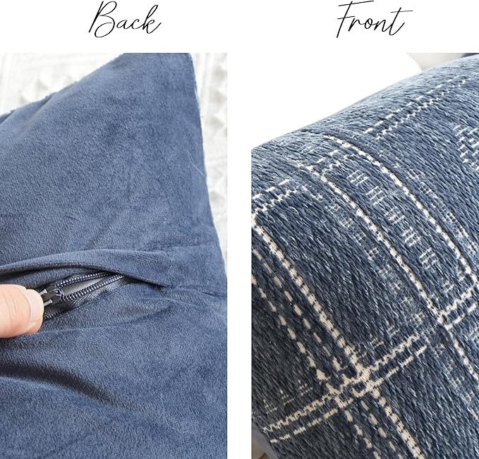 BlissBlush Dark Blue Decorative Lumbar Throw Pillow Covers 12X20, Set of 2, Boho Farmhouse Cushion Cover, Soft Accent Pillowcase for Couch Sofa Bed Living Room Home Décor