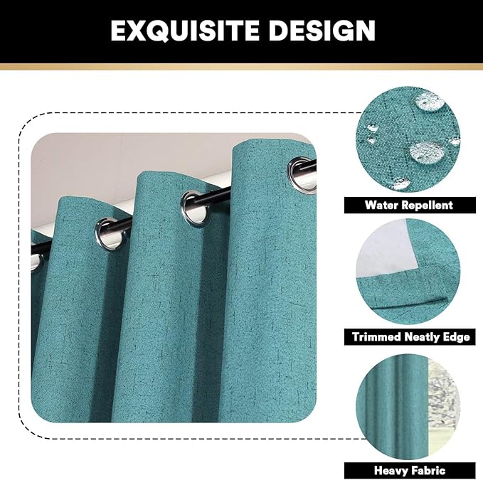PrinceDeco Blackout Curtains for Sliding Glass Teal Blue Black Out Curtains Patio Curtains for Sliding Door 100% Blackout Curtains for Bedroom Energy-Efficient Temperature Regulators,W100 X L96 Inch