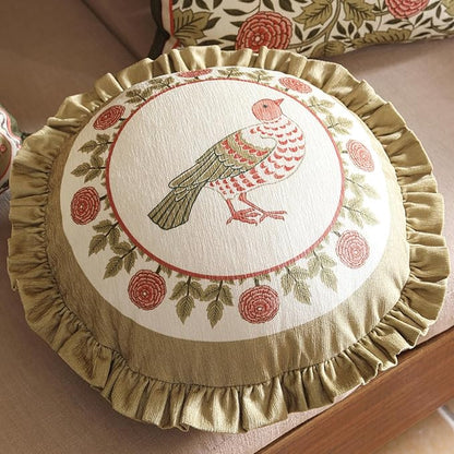 Round Throw Pillow Covers Pack of 2,Cozy Velvet Farmhouse with Bird and Floral Pattern Pillowcases,Decor Pillows Cushion Covers for Couch Sofa Bed Car Chair,Diameter 16"