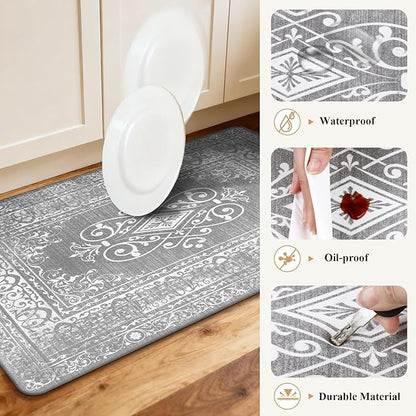 Ileading Anti Fatigue Kitchen Rugs Sets of 2 Cushioned Kitchen Mats for Floor Waterproof Kitchen Mat Set Non Slip Comfort Standing Mat for Kitchen, Office, Sink, Laundry