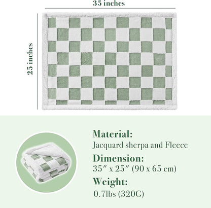 Checkered Dog Blanket, Sage Green Jacquard Sherpa Blankets for Small Dog and Cats, Cute Aesthetic Style Fluffy Fleece Pets Blanket for Couch Protection Washable, 25"x35"