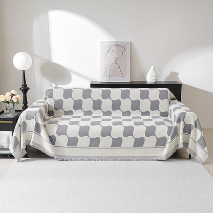 MEETSKY Couch Cover Super Soft Couch Covers for 2 Cushion Couch Sofa, Modern Jacquard Sofa Slipcover Loveseat Futon Cover, Couch Covers for Sectional Sofa, 71" x 118", Grey Checkerboard