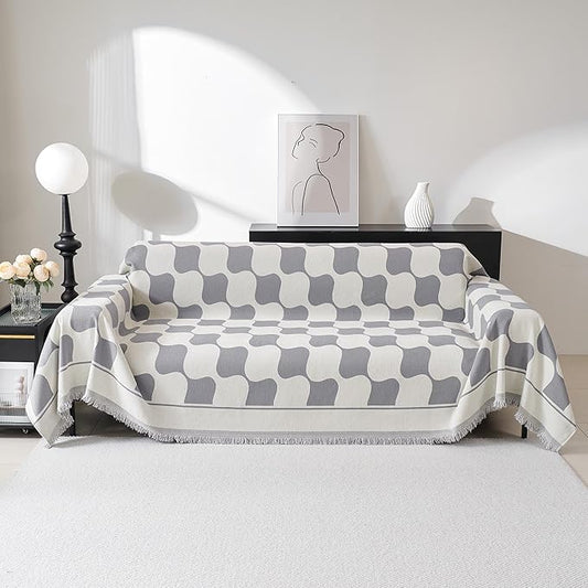 MEETSKY Couch Cover Super Soft Couch Covers for 2 Cushion Couch Sofa, Modern Jacquard Sofa Slipcover Loveseat Futon Cover, Couch Covers for Sectional Sofa, 71" x 118", Grey Checkerboard