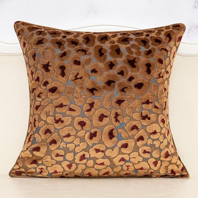 Alerfa Brown Floral Throw Pillow Cover 20 x 20 Inch Cut Velvet Sqaure Luxury Decorative Pillow Cover for Couch Living Room Bedroom