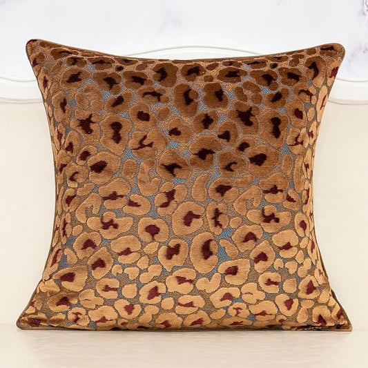 Alerfa Brown Floral Throw Pillow Cover 20 x 20 Inch Cut Velvet Sqaure Luxury Decorative Pillow Cover for Couch Living Room Bedroom