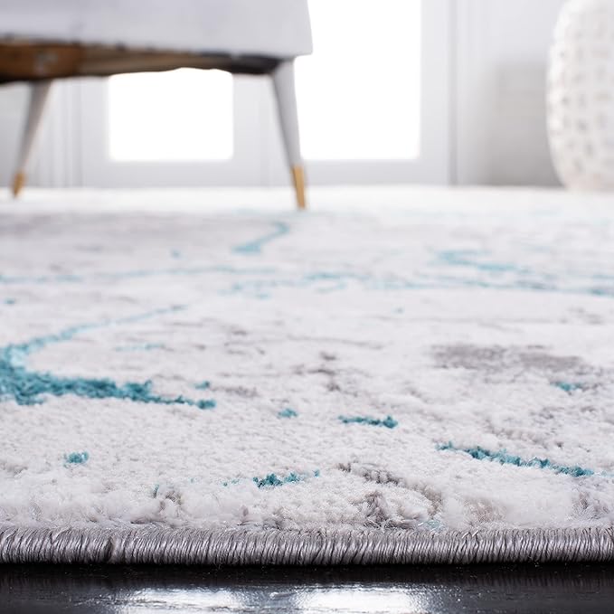 SAFAVIEH Area Rug 8x10 - Amelia Collection - Large - Grey & Aqua, Modern Design, Non-Shedding & Easy Cleaning, Ideal for Living Room, Bedroom, Office, Dining Space (ALA293H)