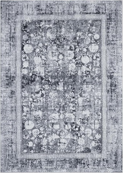 Area Rug 9×12, Large Vintage Boho Rug,Ultra-Soft Low Pile, Washable, Non Slip,Stain Resistant, Printed Carpet for Living Room Bedrooms Playroom Office Kitchen, Stone/Grey